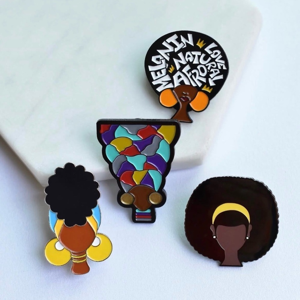 4-Piece Enamel Pin Set | Natural Hair Black Girl Art